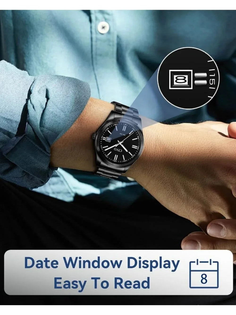 Men's All Black Analog Quartz Skeleton Stainless Steel Round Casual Wrist Watch